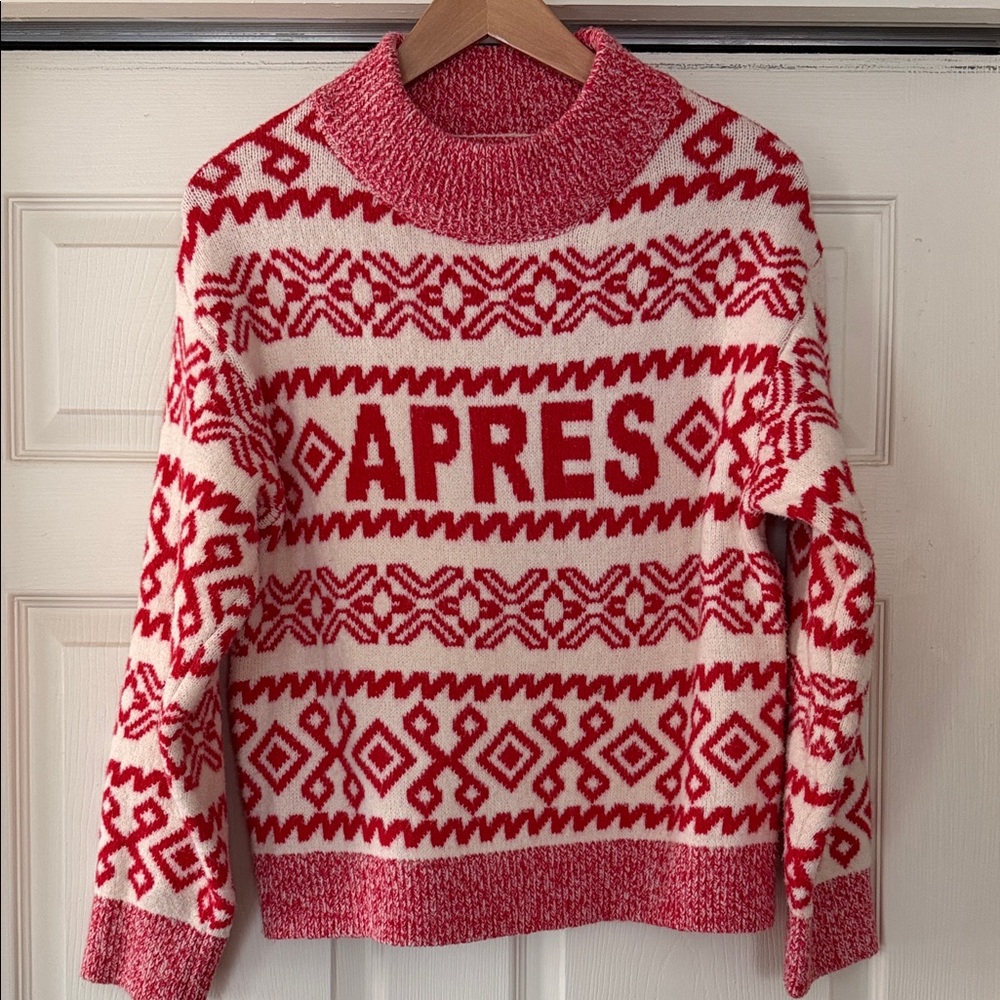 a new day Red and White 'APRES' Fair Isle Crewneck Sweater